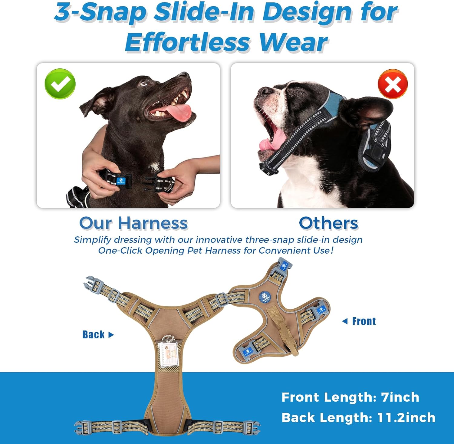 Arnés para perro, arnés para perro sin tirones con tarjeta de identificación reflectante ajustable, arnés inteligente para perros grandes, arnés de