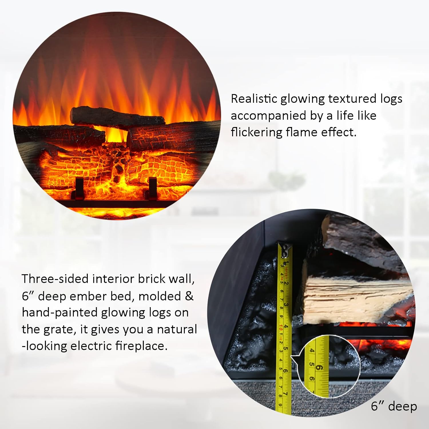 LegendFlame Hailey – Chimenea eléctrica con mantel envolvente de 65 pulgadas e inserto Carl de 39 pulgadas, color blanco crema con acabado de