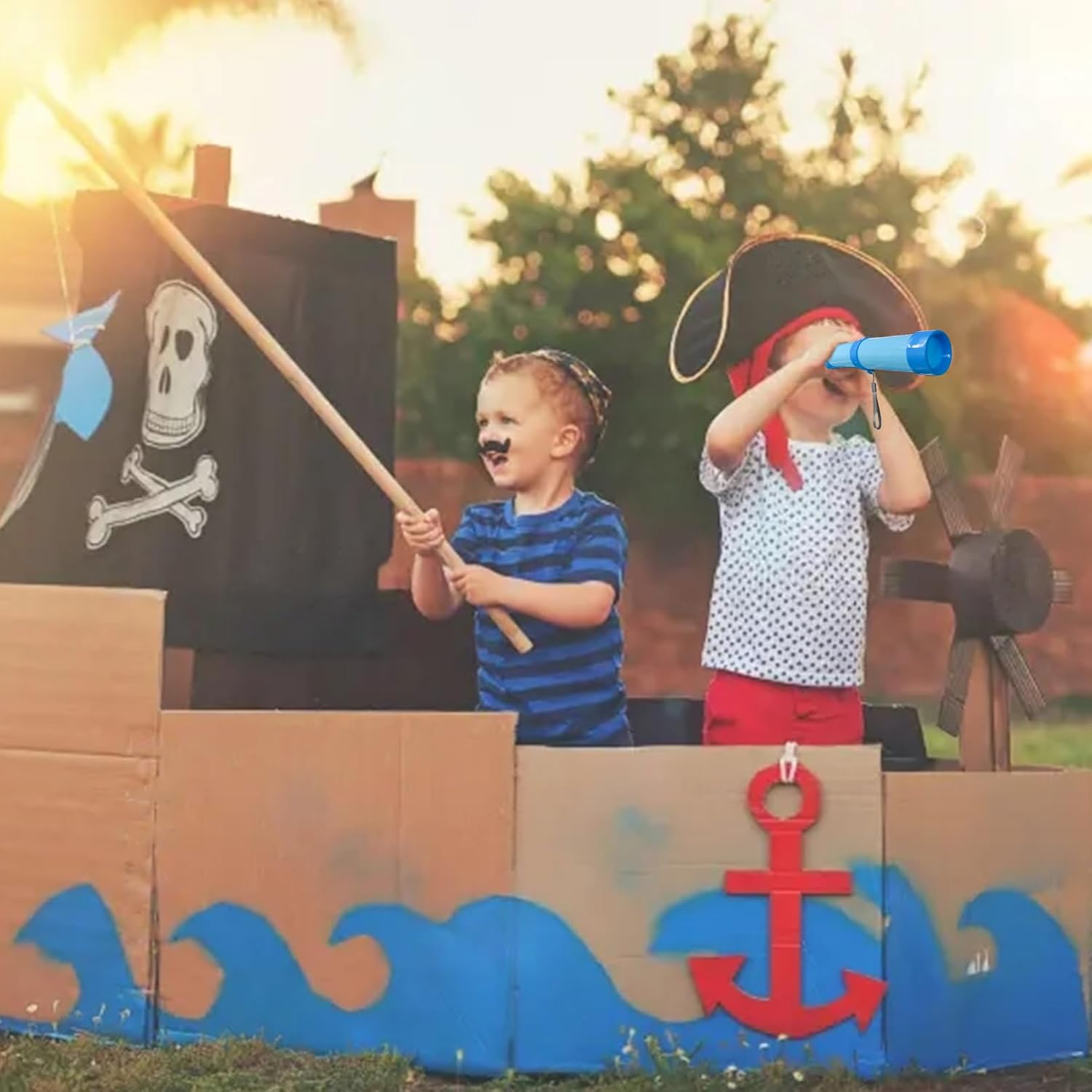Luwint Telescopio de bolsillo de juguete para niños, paquete de 4 telescopios piratas portátiles, juguetes monoculares de ciencia retráctil, juguete