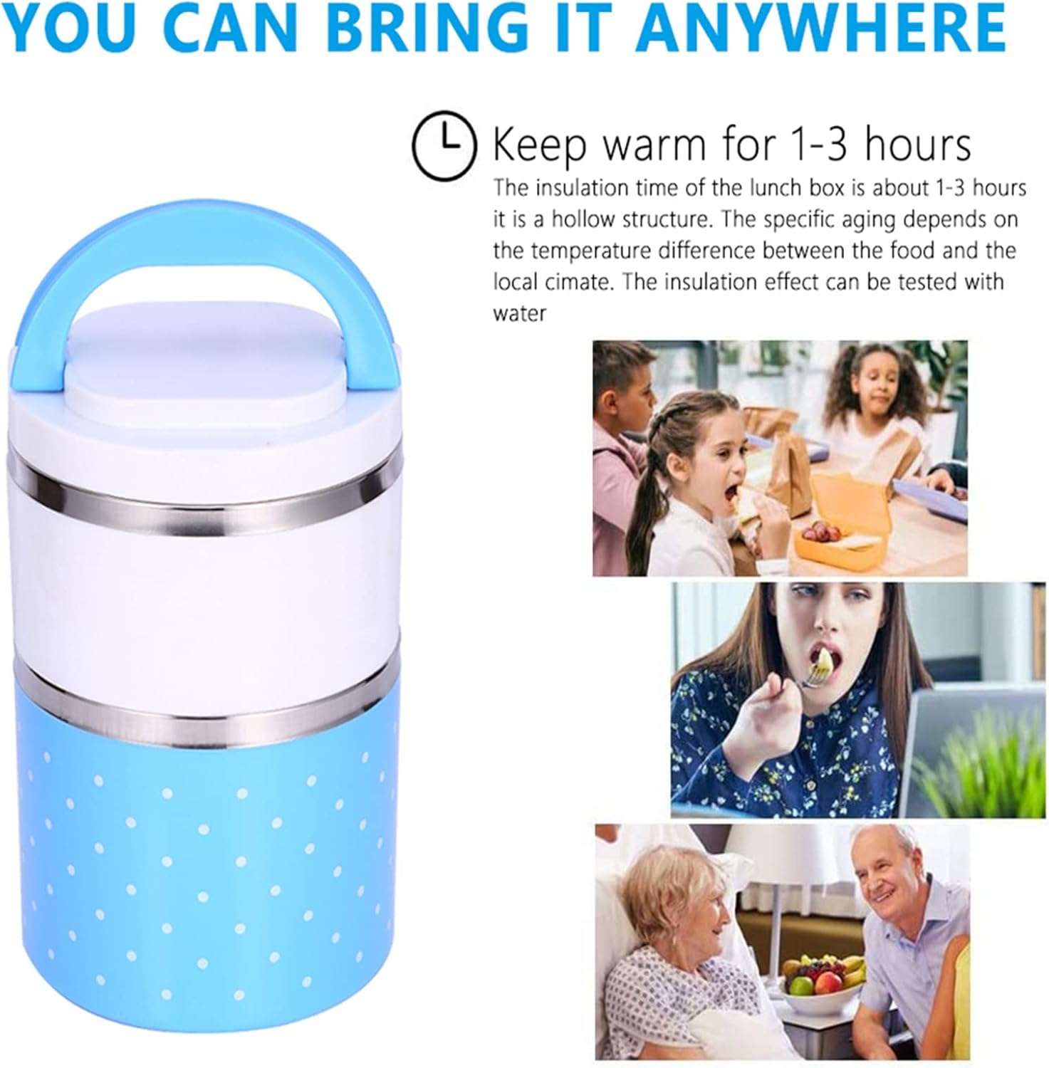 Fiambrera de 2 capas de aislamiento de acero inoxidable termo térmica lonchera contenedor de alimentos suministros de cocina