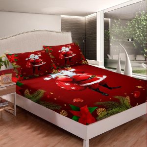 Erosebridal Sábana bajera ajustable de Santa Claus con bolsillo profundo para niños, niñas y niños, juego de ropa de cama de Feliz Navidad, juego de Erosebridal Sábana bajera ajustable de Santa Claus con bolsillo profundo para niños, niñas y niños, juego de ropa de cama de Feliz Navidad, juego de