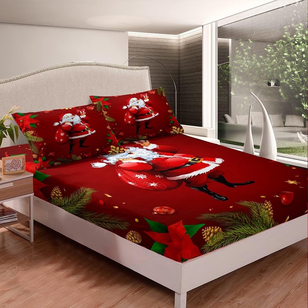 Erosebridal Sábana bajera ajustable de Santa Claus con bolsillo profundo para niños, niñas y niños, juego de ropa de cama de Feliz Navidad, juego de