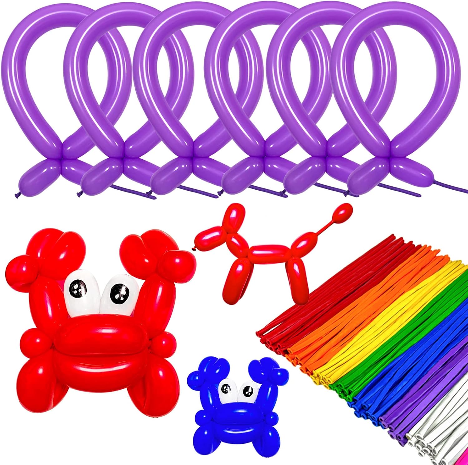 Paquete de 100 globos morados de 260 globos mágicos largos de látex grueso, torsión, globos de animales para cumpleaños, bodas, Navidad, festivales,
