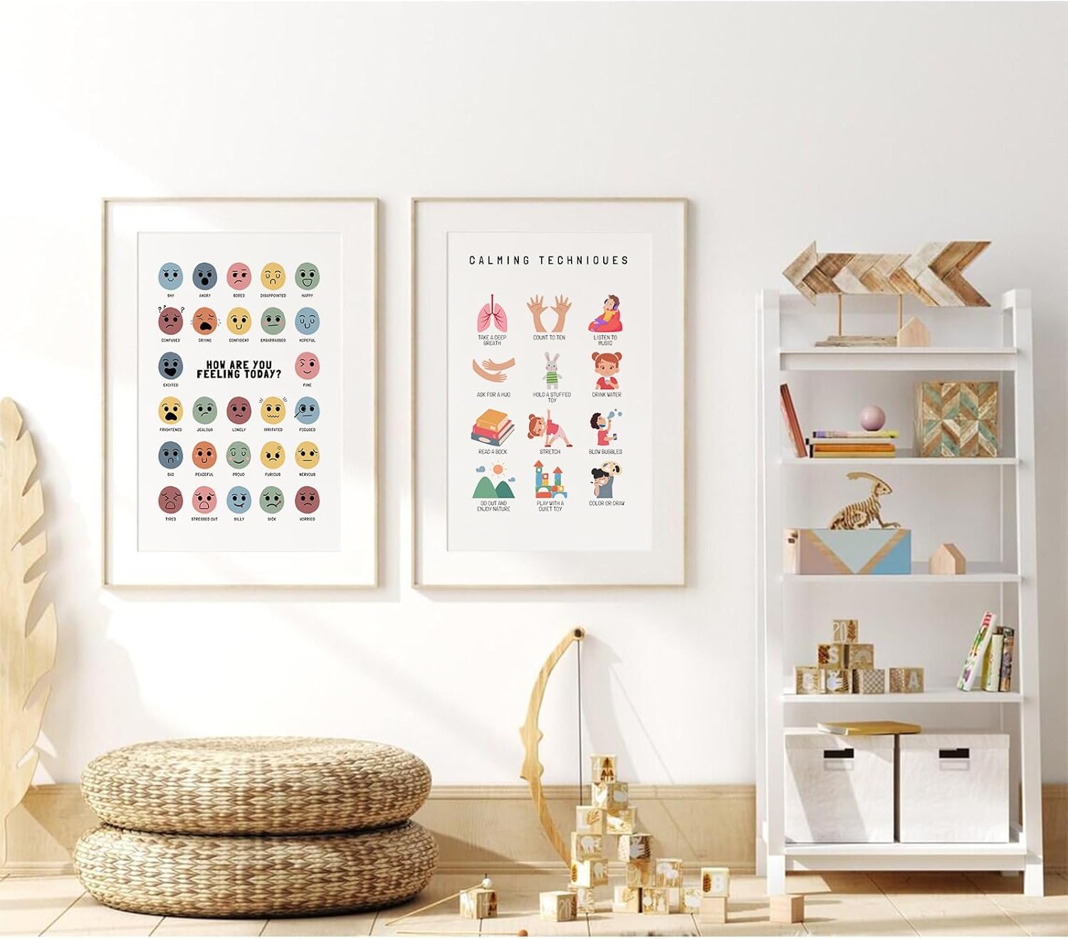Cuadro de sentimientos para pared, lienzo de emociones tranquilas, decoración de pared para niños, impresiones de salud mental, arte de pared,
