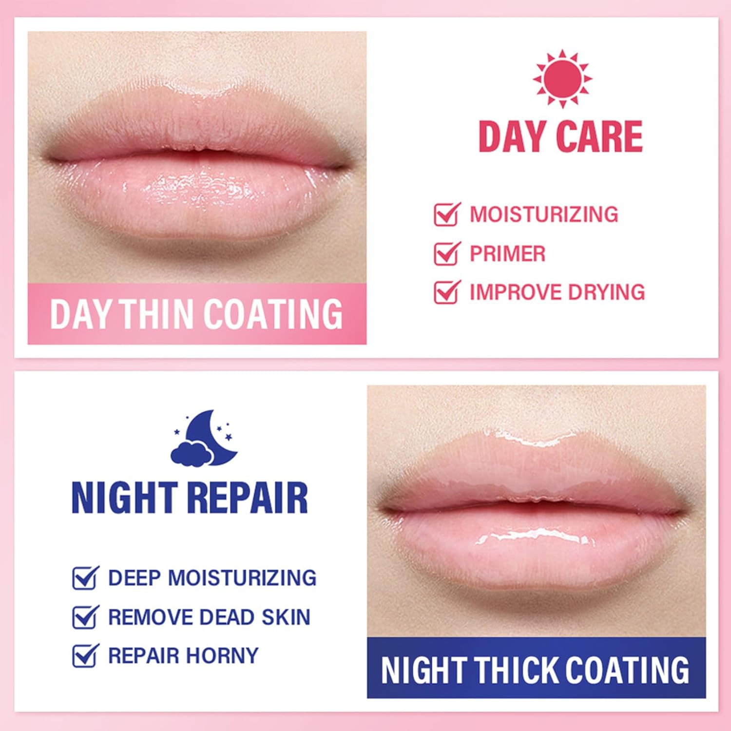 ZIZUCLE Juego de 2 máscaras de labios coreanas para dormir, productos para el cuidado de los labios durante la noche con varita durante 24 horas