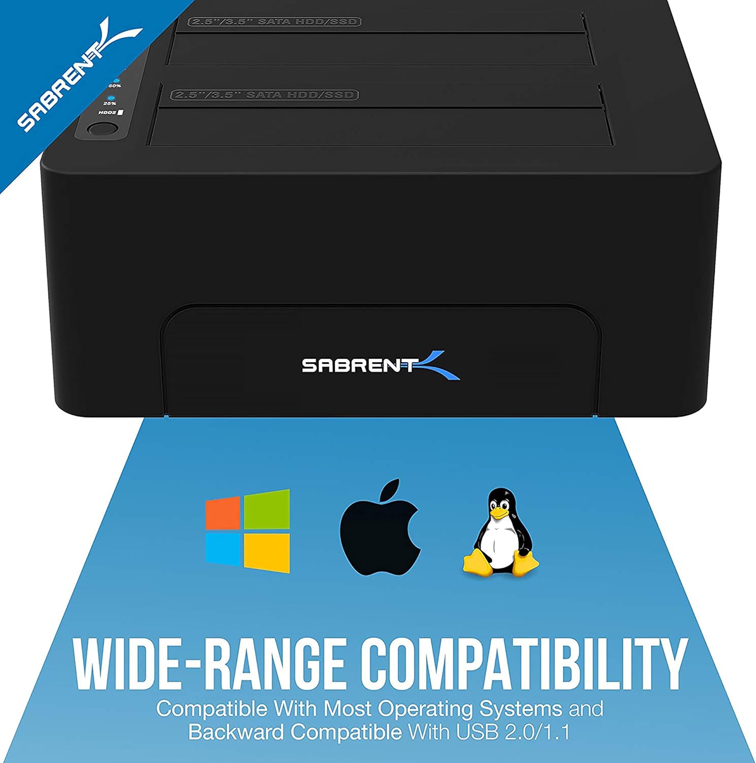 SABRENT Estación de acoplamiento de disco duro externo USB 3.0 a SATA de doble bahía para disco duro de 2.5 o 3.5 pulgadas, SSD con función