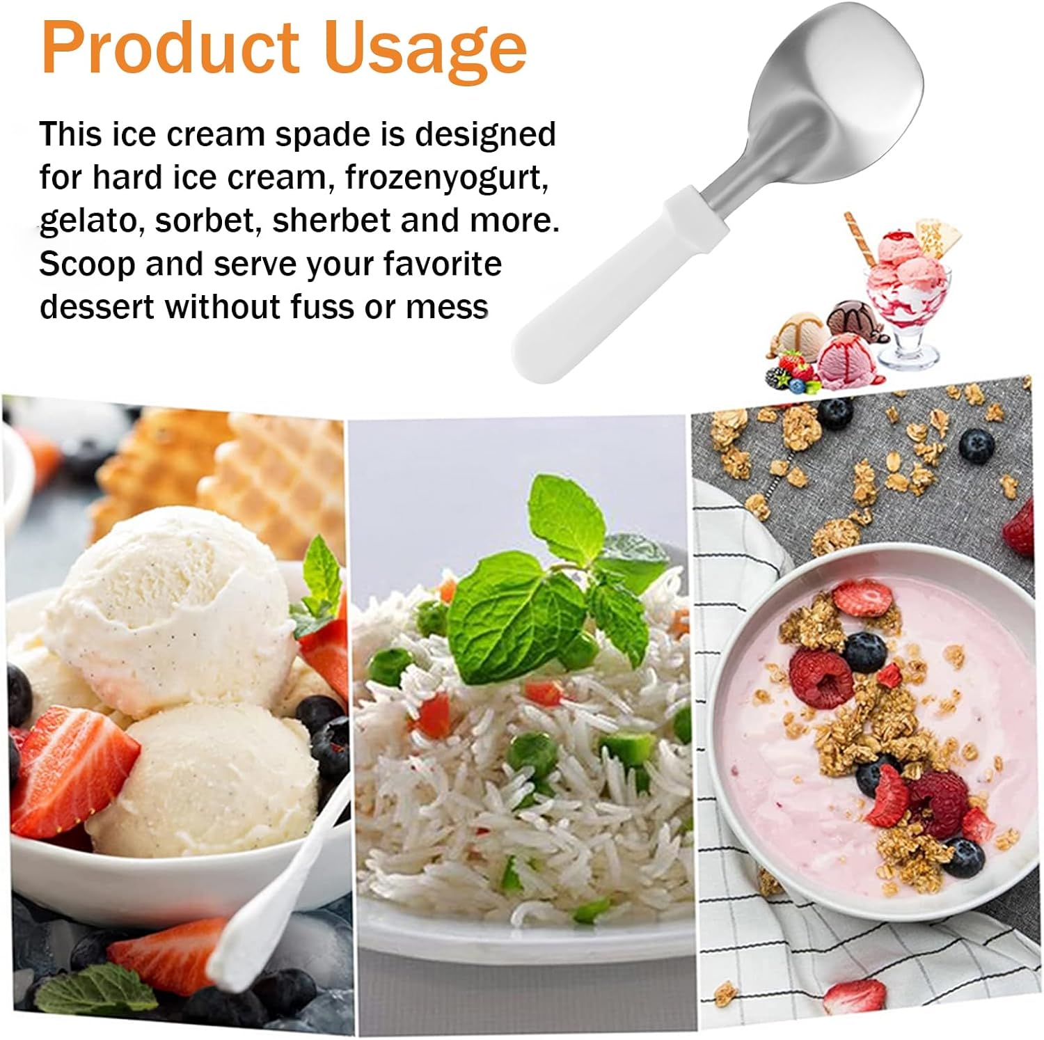 2 palas para helado, pala de acero inoxidable para helado con mango de plástico, resistente y duradera, a prueba de curvas, para uso comercial y