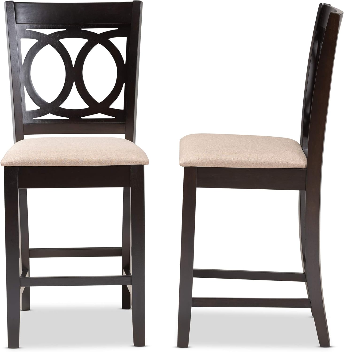 Baxton Studio Lenoir – Silla de pub moderna y de altura de mostrador, tapizada con tela de arena, color marrón expreso, altura de mostrador