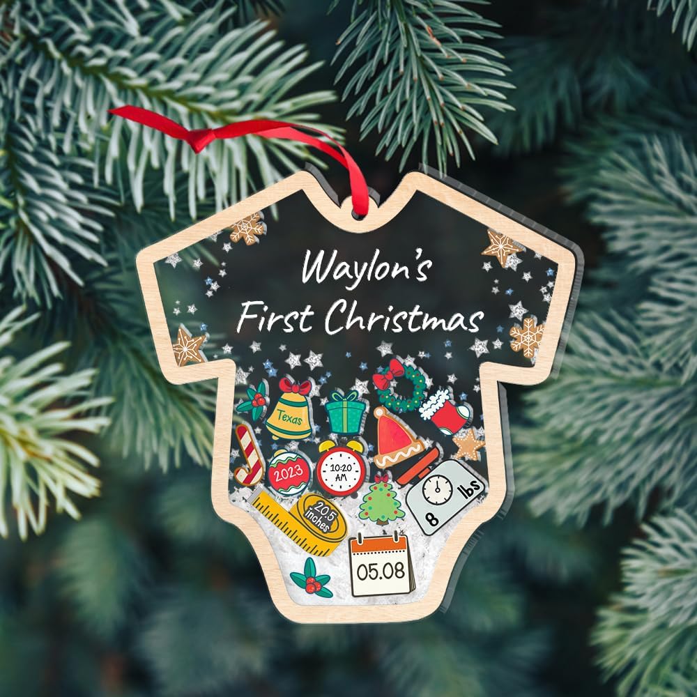 Adorno de Navidad para bebé 2023, adorno de estadísticas de nacimiento de bebé, adornos personalizados de primera Navidad para bebés 4D, adornos