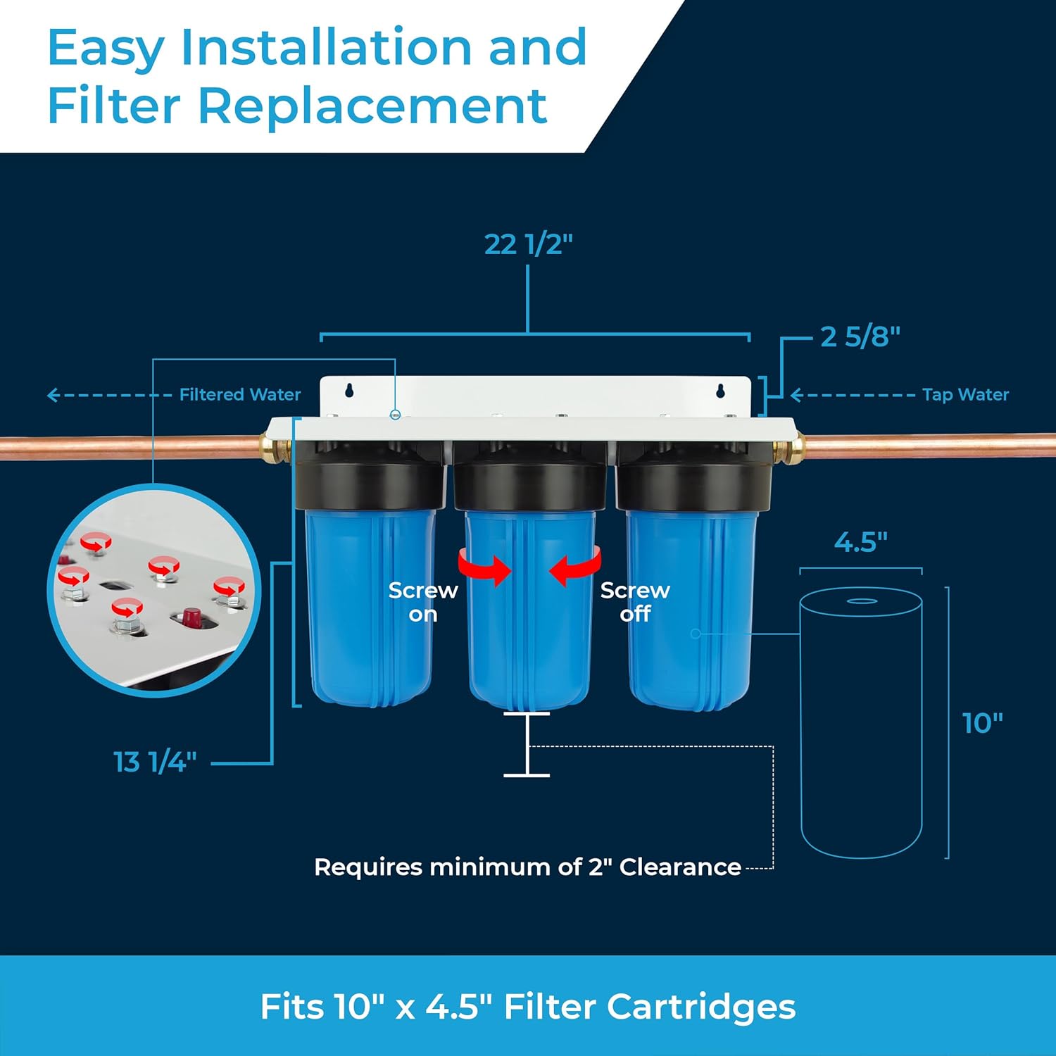 SpiroPure Triple 10″ carcasa del filtro de agua 3 etapas BB tres viviendas