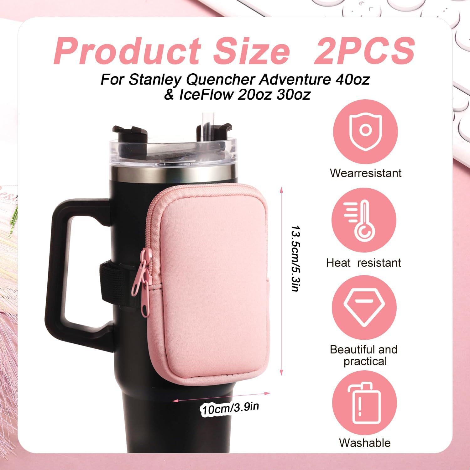 2 bolsas para botella de agua Stanley, bolsa con cremallera para Stanley Cup Bolsa ajustable para botellas de gimnasio, bolsa de botella de agua