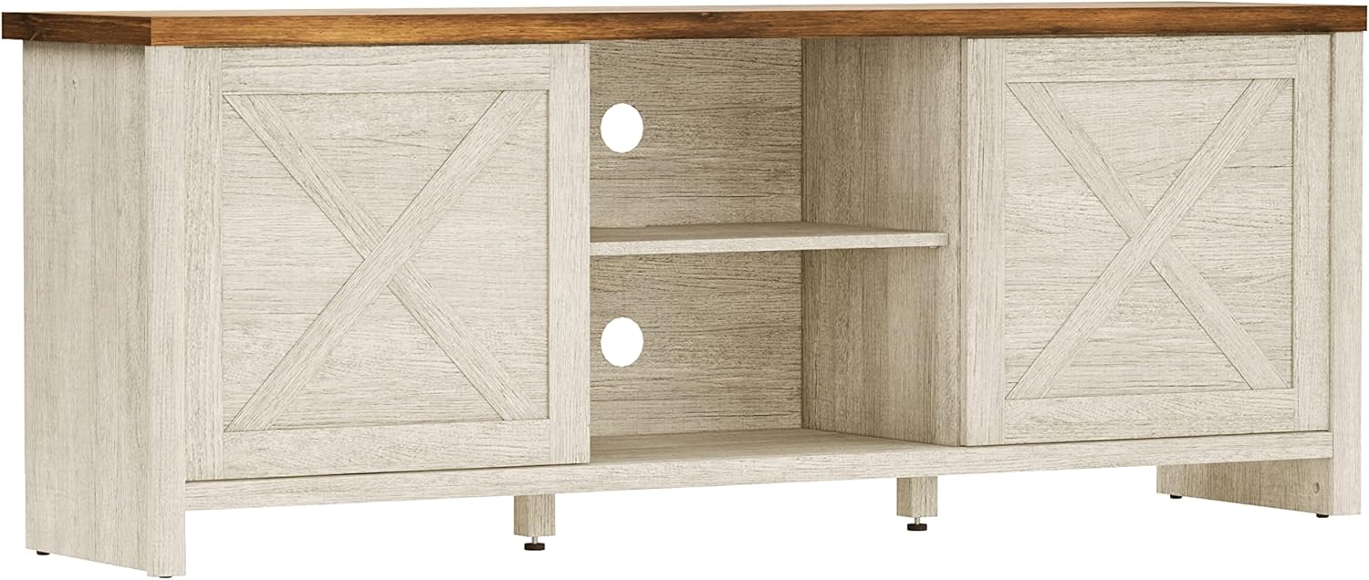 Hillsdale Columbus – Consola de entretenimiento de madera, 64 pulgadas, roble blanco con parte superior de nogal