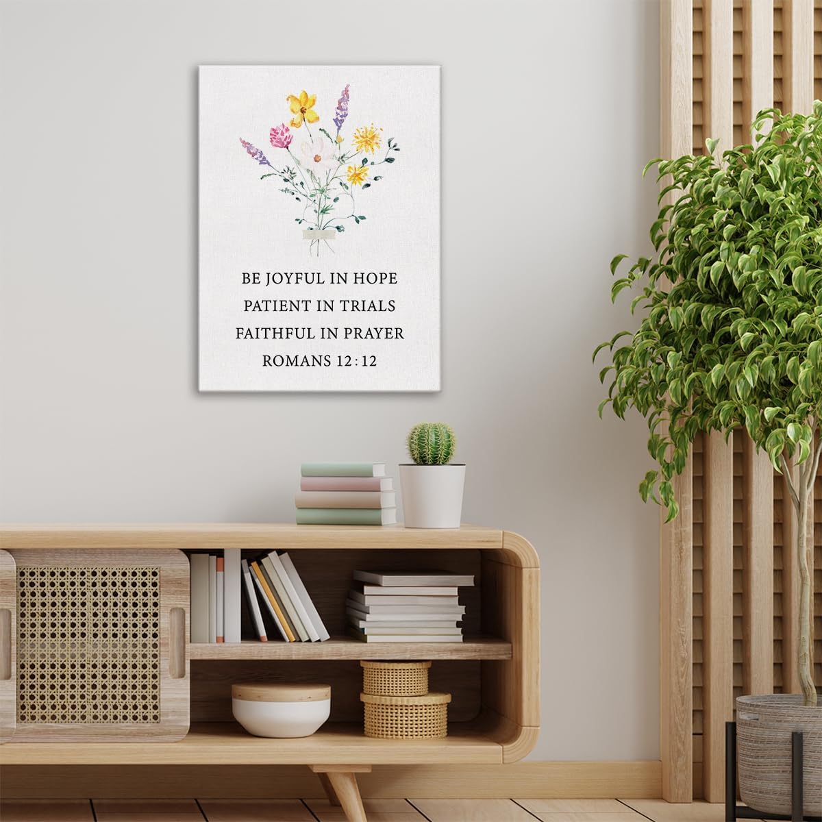 Lienzo decorativo con versículo bíblico inspirador, lienzo enmarcado con texto en inglés “Romans 1212”, póster para decoración del hogar y la
