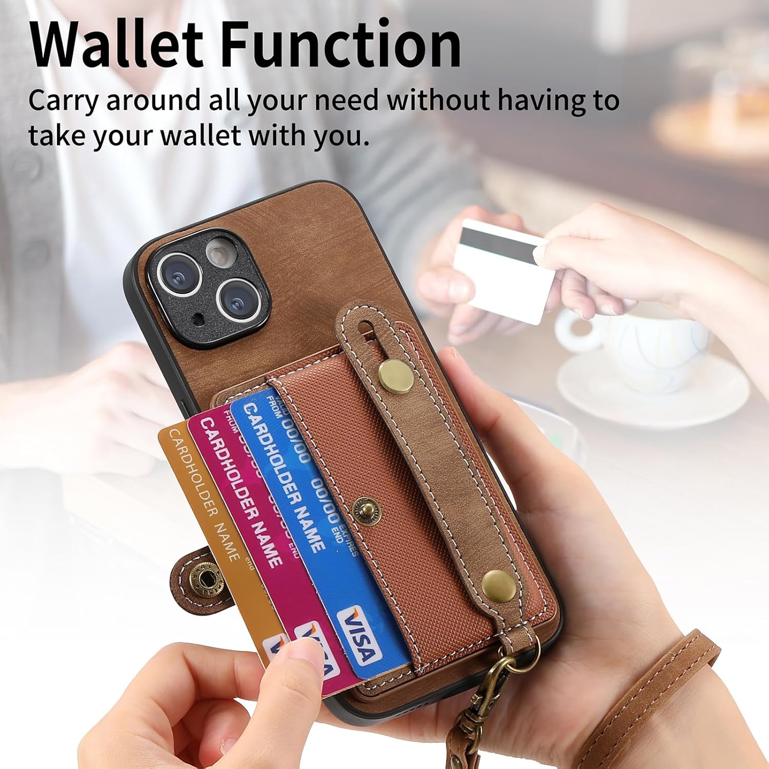 Asuwish Funda de teléfono para iPhone 15 de 6.1 pulgadas con protector de pantalla de vidrio templado y correa de muñeca, soporte delgado para