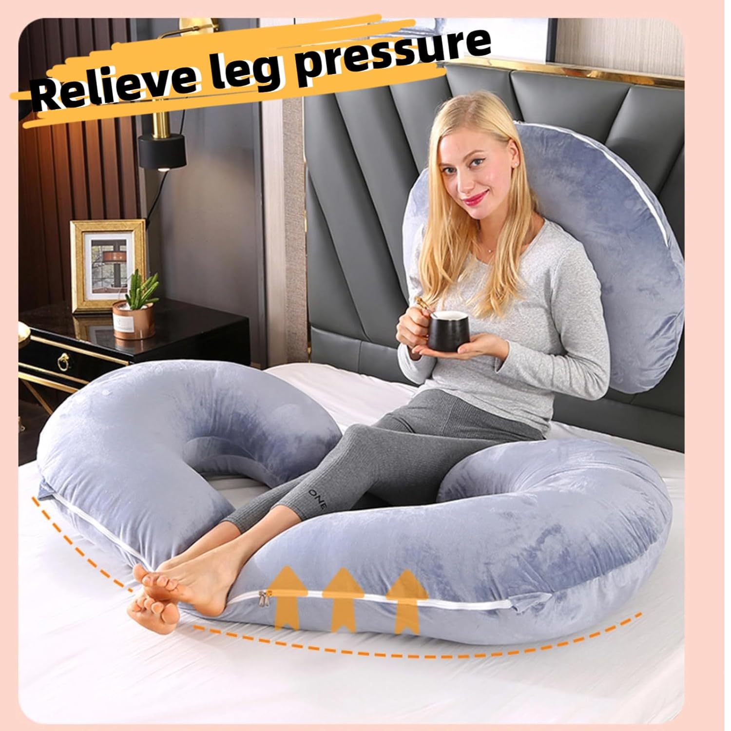 Almohadas de embarazo para dormir, almohada de cuerpo completo en forma de C para mujeres embarazadas, almohada de embarazo suave con funda de