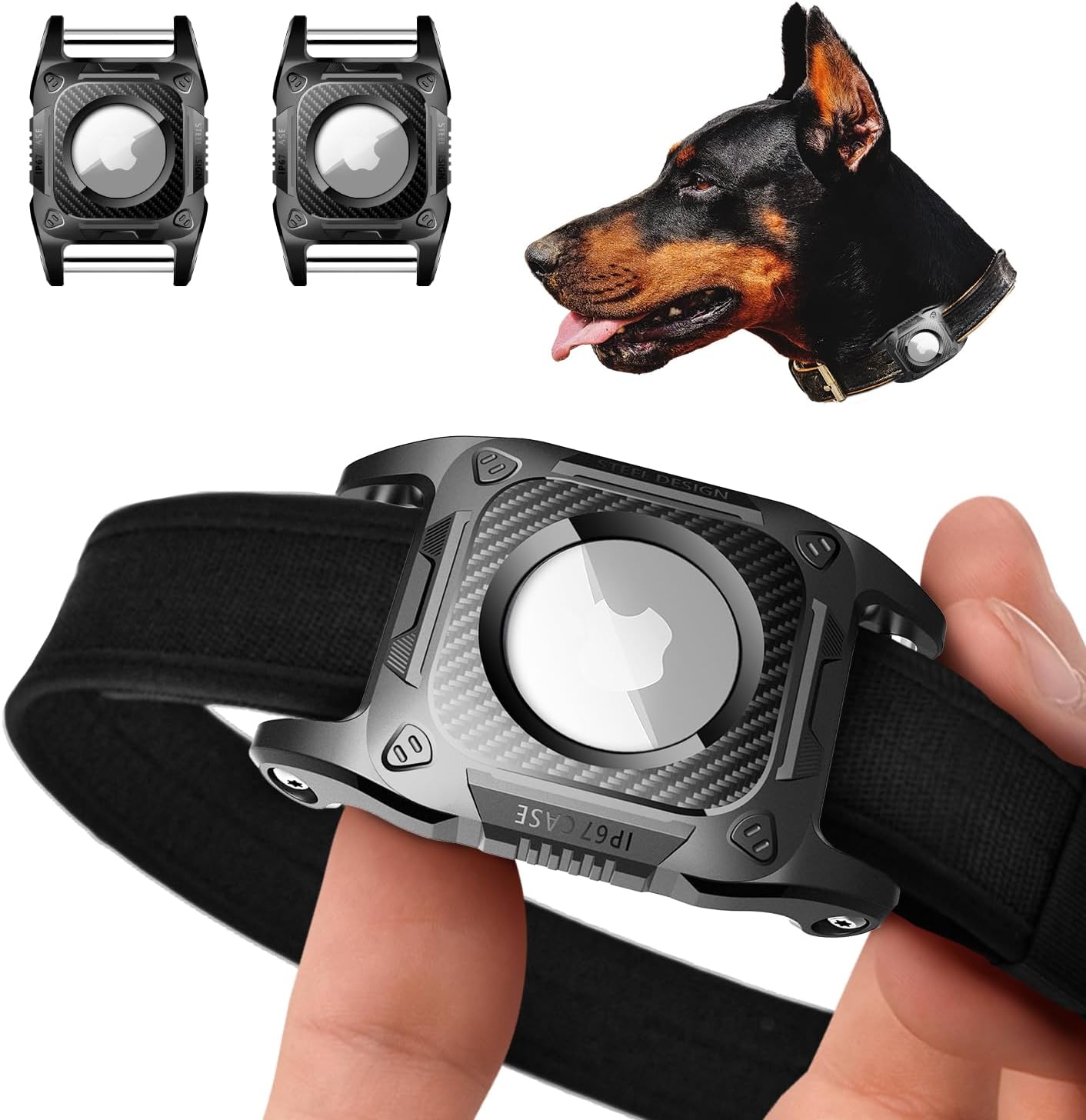 IP68 – Funda impermeable para Airtag para collar de perro 2 unidades Airtag Soporte para collar de perro de TPU duro de protección completa con