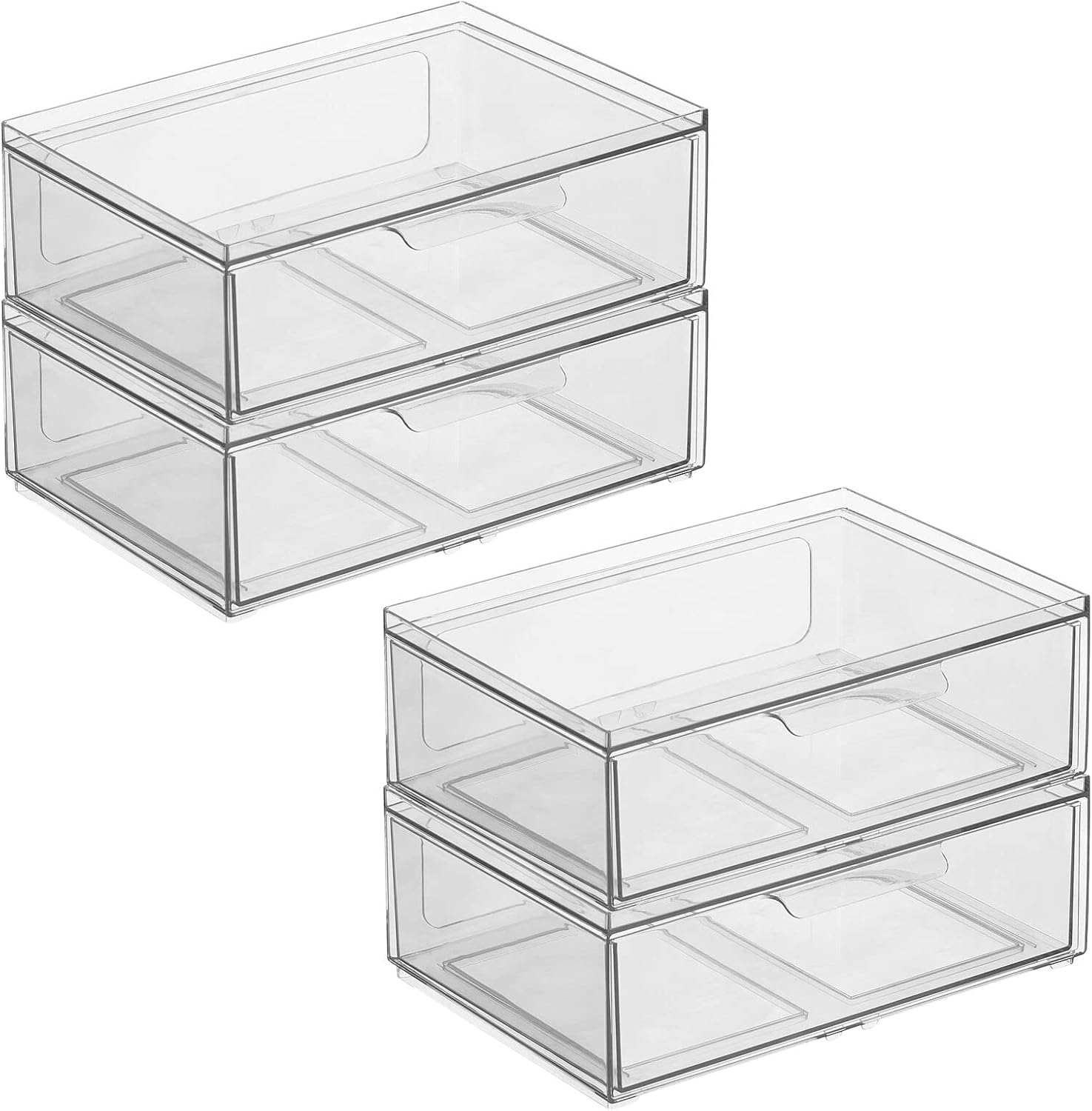 mDesign Contenedores organizadores de almacenamiento de cocina apilables de plástico con cajón frontal para gabinete, despensa, refrigerador,