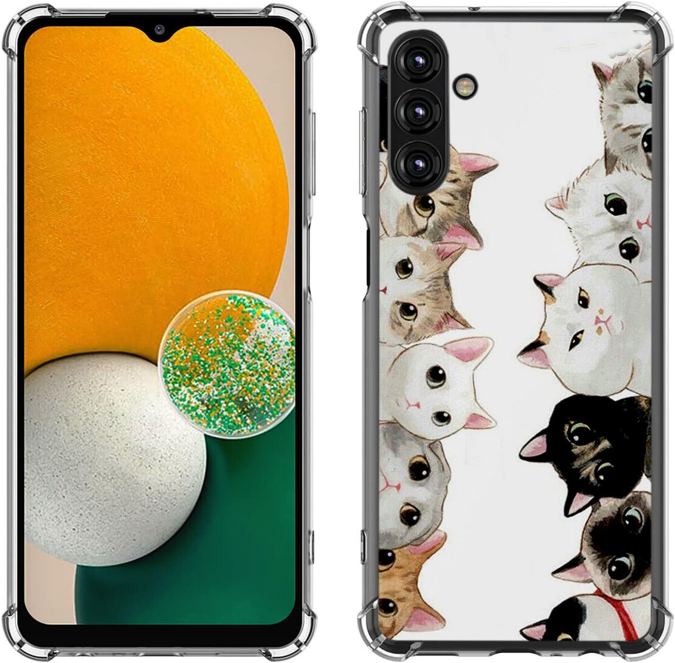 Beaucov Funda para Galaxy A13 5G, protección contra caídas de gatos blancos y negros, a prueba de golpes, funda protectora de cuerpo completo