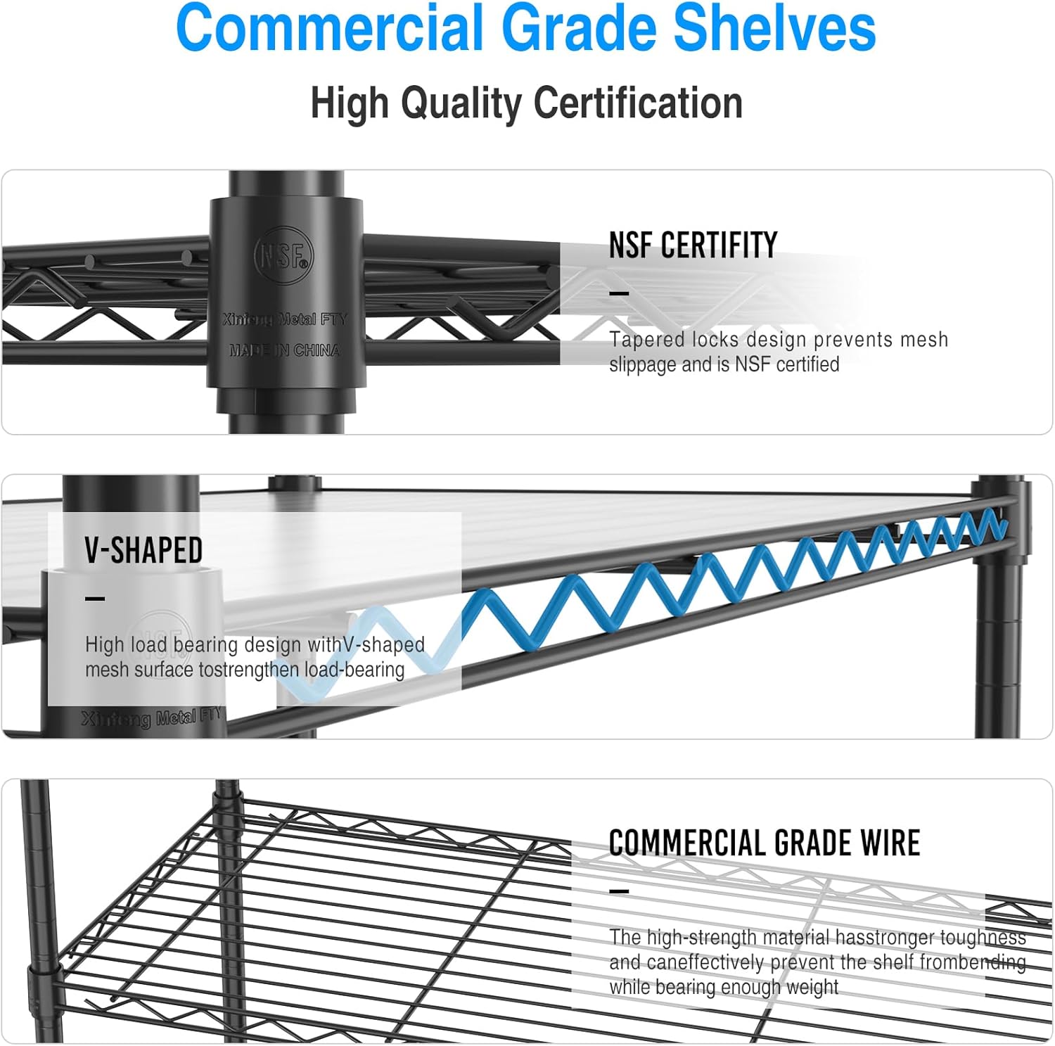 Estantería de alambre NSF de 5 niveles, 14 x 30 x 60 pulgadas, capacidad de 750 libras, estante de metal de almacenamiento ajustable con ruedaspatas