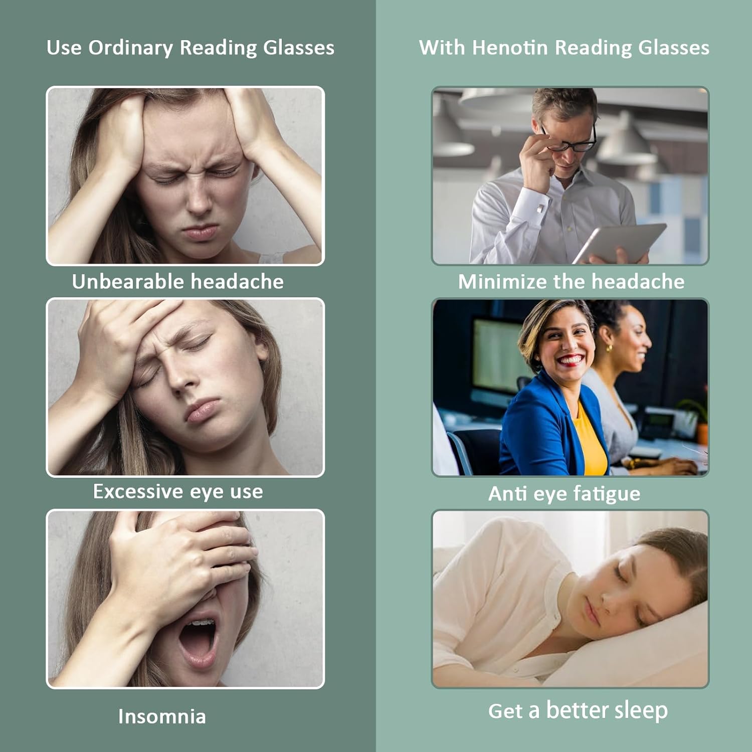 Henotin Paquete de 6 lentes de lectura para mujeres y hombres, bloqueo de luz azul, elegantes lectores de computadora con funda de cuero