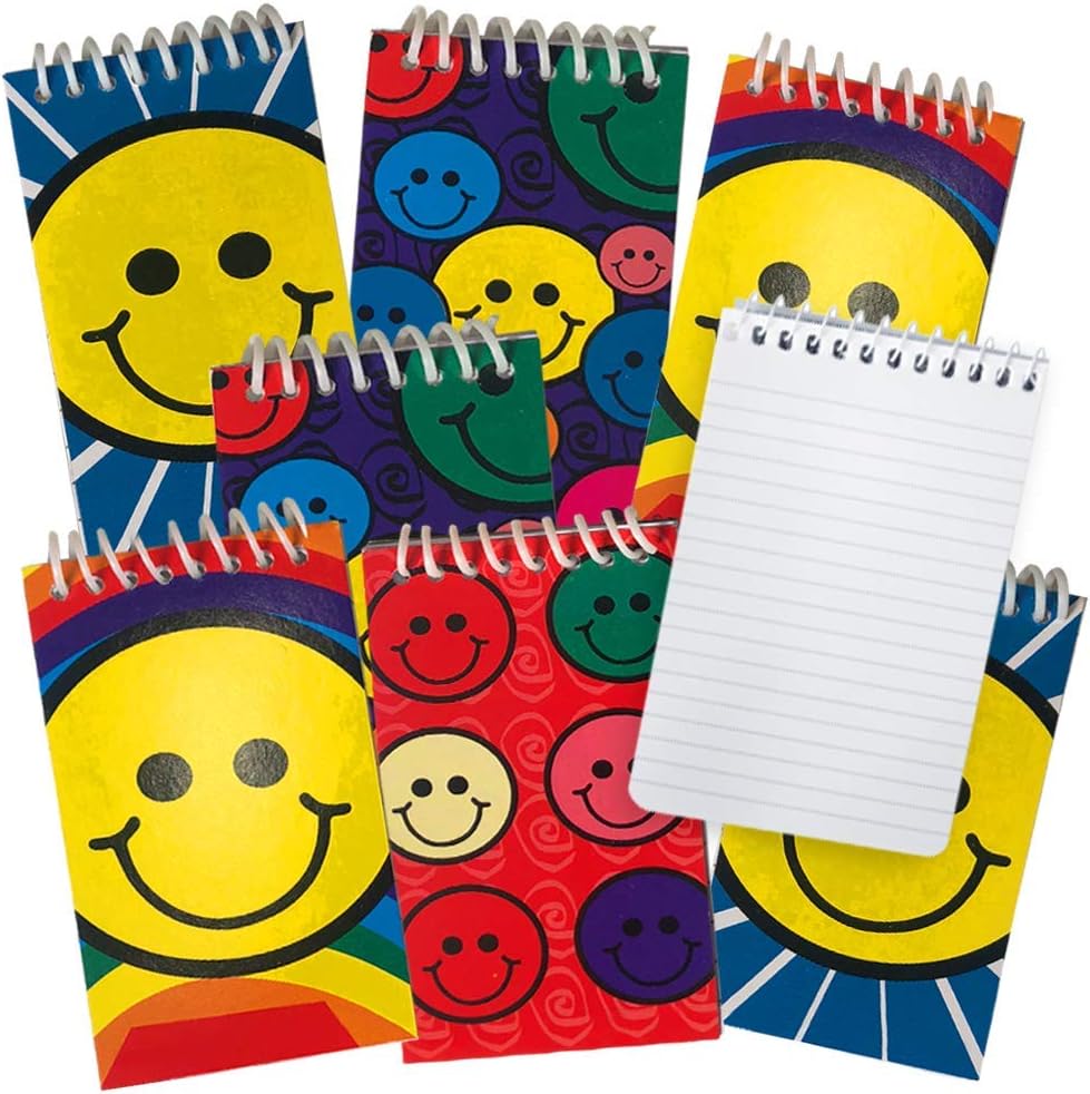ArtCreativity Mini bloc de notas de cara sonriente, paquete de 12, blocs de notas de emoticonos pequeños con cubiertas coloridas de arcoíris,
