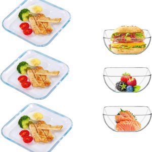 Juego de platos de postre y cuencos de vidrio templado para ensalada, incluye cuenco cuadrado de 5 pulgadas y plato cuadrado de 7 pulgadas, ideal Juego de platos de postre y cuencos de vidrio templado para ensalada, incluye cuenco cuadrado de 5 pulgadas y plato cuadrado de 7 pulgadas, ideal