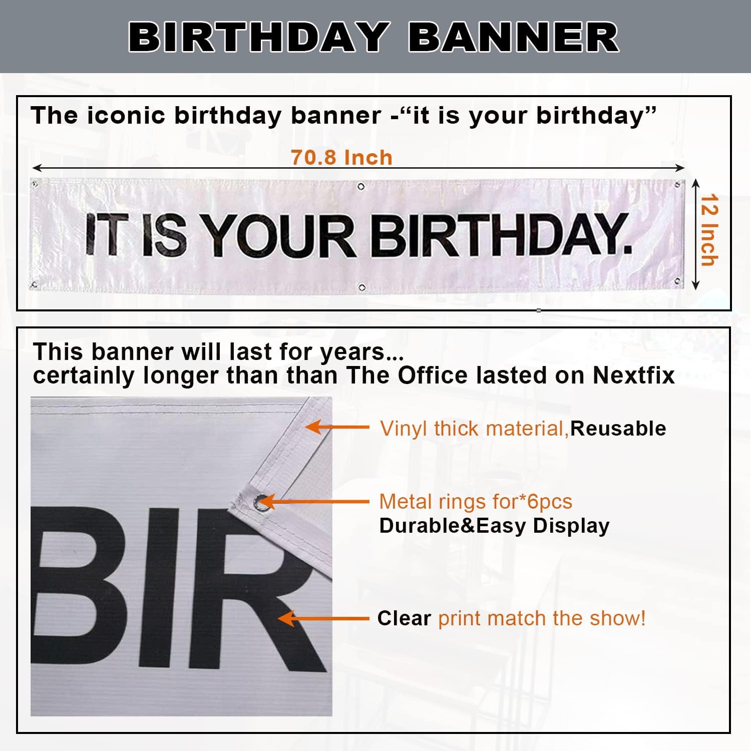 It is Your Birthday Banner, The Office Theme Infamous Husband Birthday Party Decorations,Grey Brown Black Latex Balloons,White Crepe Streamer Rolls