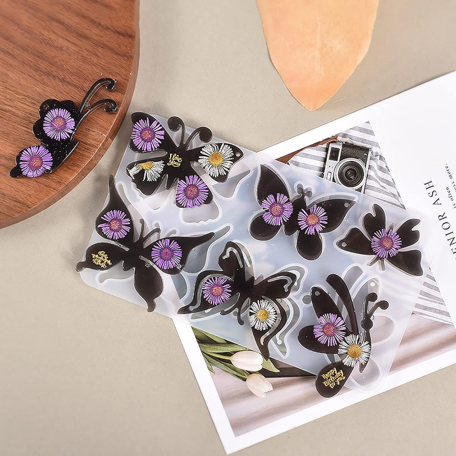 3 moldes de silicona de resina de mariposa, herramientas de fabricación de joyas, moldes de fundición para manualidades, broche, horquilla, llavero,