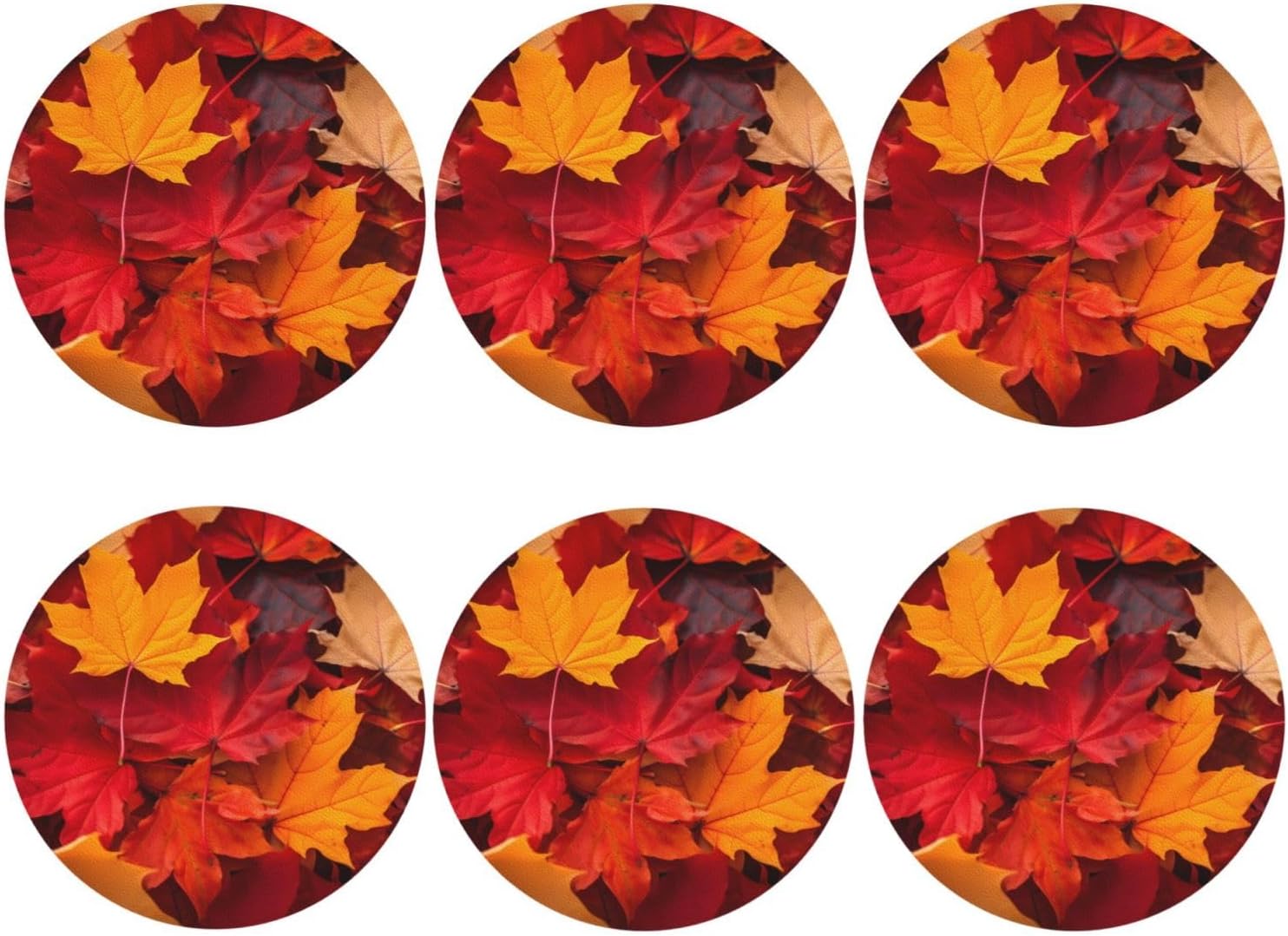 Juego de 6 posavasos de cuero con hojas de otoño para bebidas para mesa de centro para inauguración de la casa, cocina, bar, decoración de forma