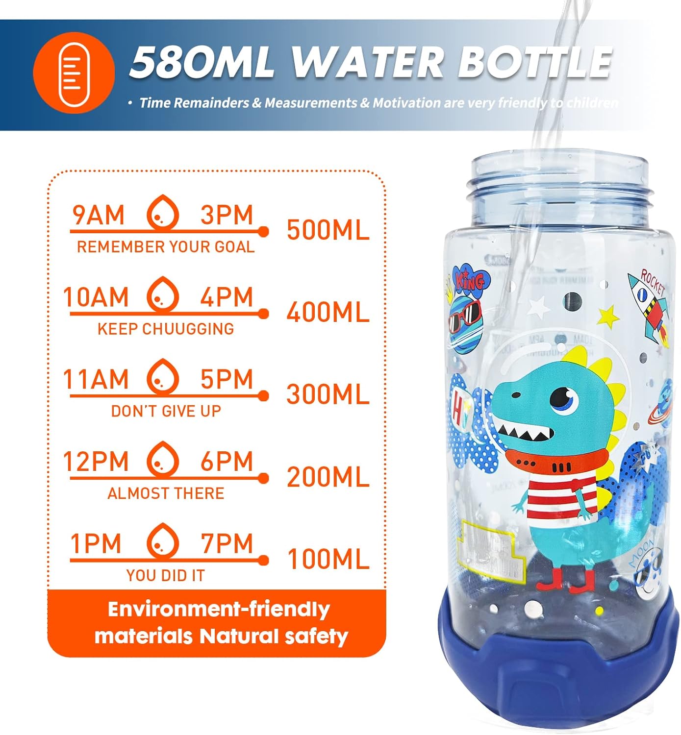 Botella de agua para niños con cordónfunda para niños y escuelas, 20 onzas, sin BPA, apertura de un clic, tapa abatible con cierre a prueba de fugas