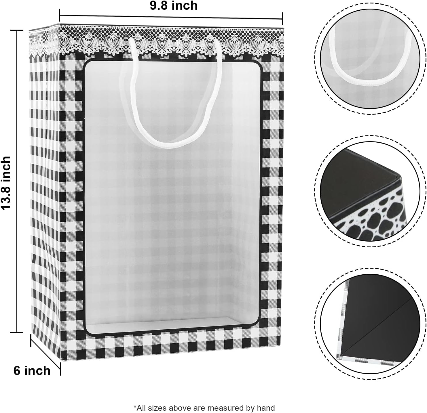 ywbag 10 bolsas de regalo transparentes con ventana, 13.8 x 9.8 x 5.9 pulgadas, color negro, bolsas de regalo transparentes con asa para despedida