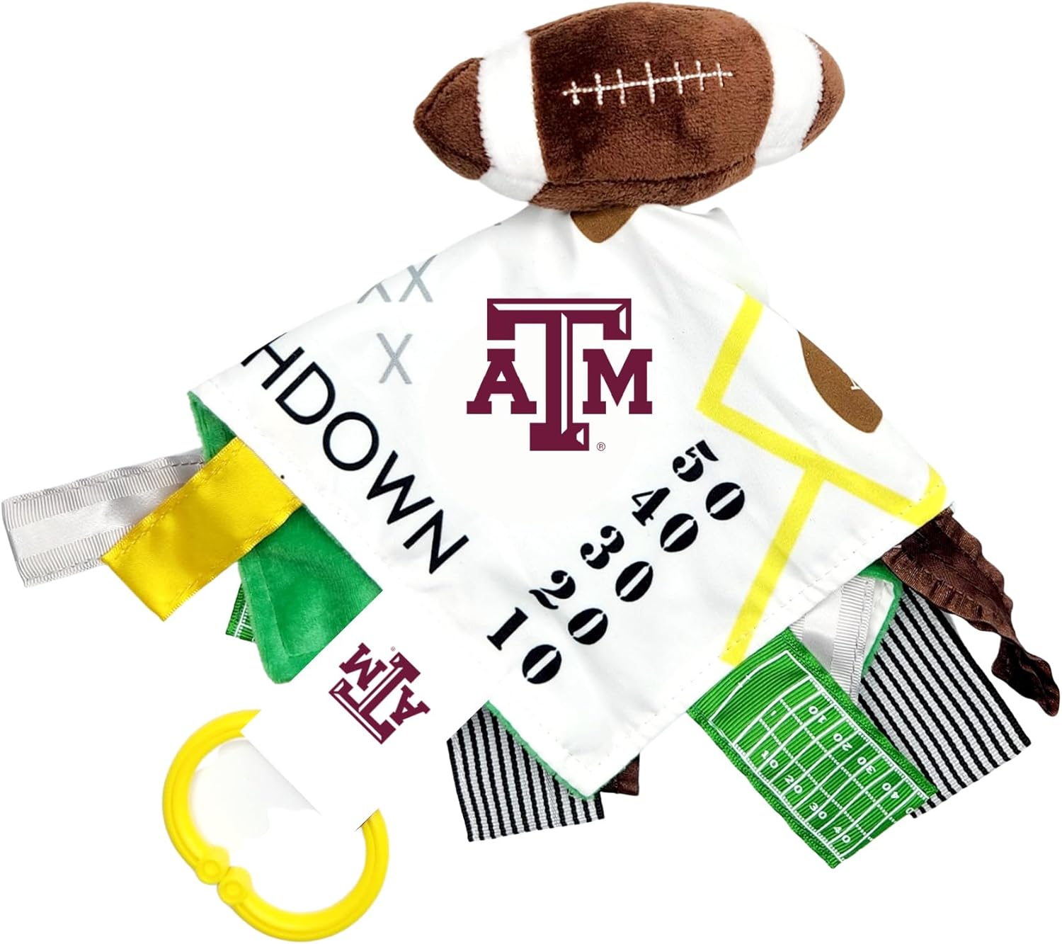 The Learning Lovey Texas A&M University – Juguete sensorial de fútbol americano para bebé, suave y seguro, juguete ideal para cochecito de bebé, sin