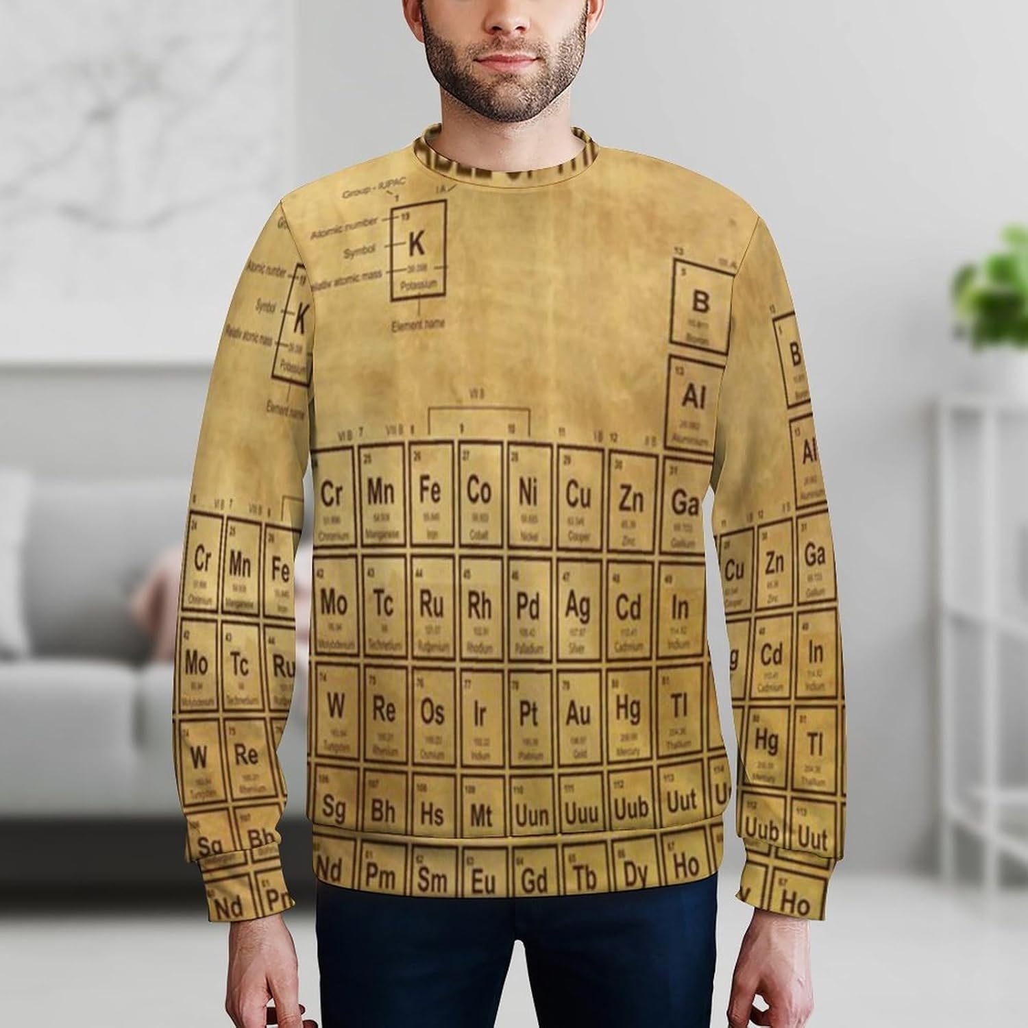 Science Elements Chemistry Crew Neck Pullover for Men Loose And Casual Sweatshirt Long Sleeve T Shirt