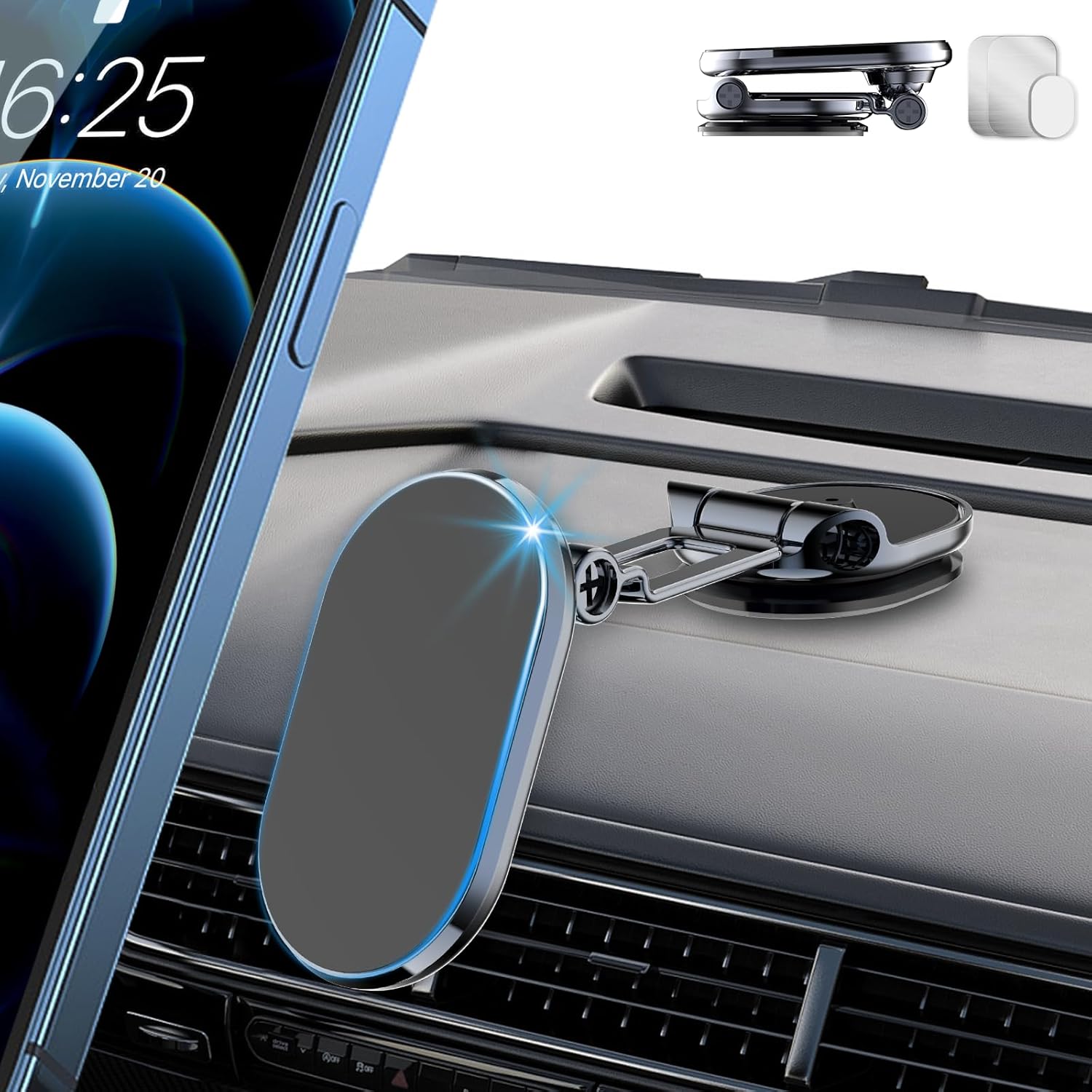 Soporte de teléfono para automóvil, soporte magnético plegable de aleación imprescindible para teléfono celular, soporte estable y versátil para
