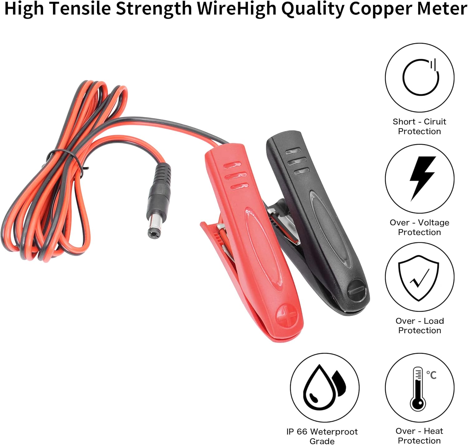 YACSEJAO Cable de pinzas de cocodrilo de batería de CC 5.5 de 0.083 in macho a batería, cable de extensión de 12-24 V con abrazadera de batería para