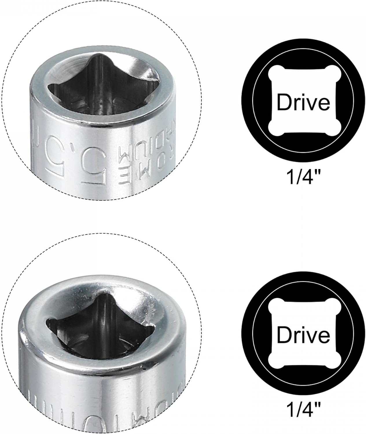 uxcell Juego de 6 llaves de vaso poco profundas de 14 pulgadas por 0.217 in y 0.394 in, métrico de 6 puntos, acero CR-V