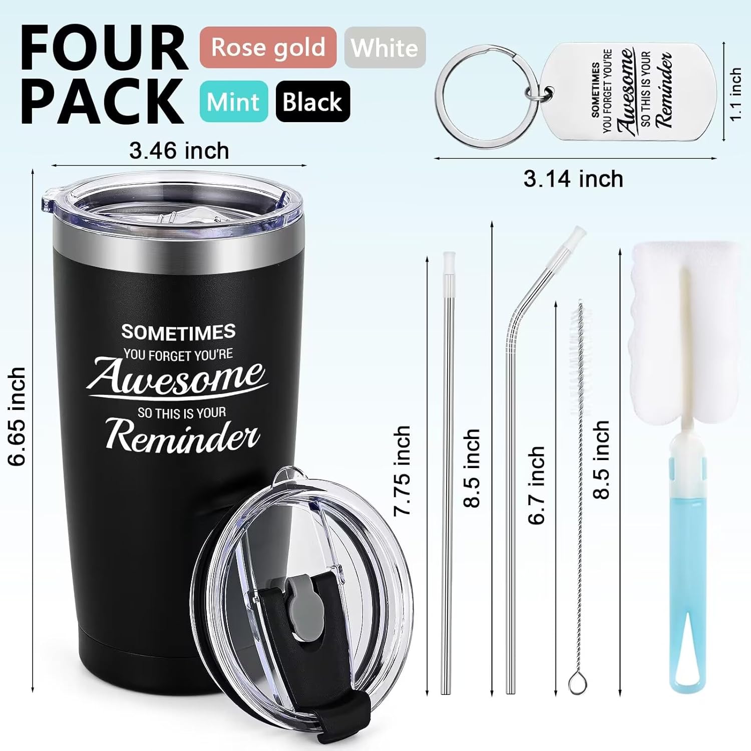 Qtencas 4 piezas de regalos de agradecimiento, vaso de viaje de acero inoxidable con llavero, regalos de Navidad inspiradores de agradecimiento para
