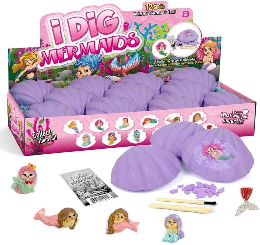 Juego de 12 descubrimientos de sirena para niños, emocionante aventura de excavación de conchas marinas, colección educativa de princesa de vida