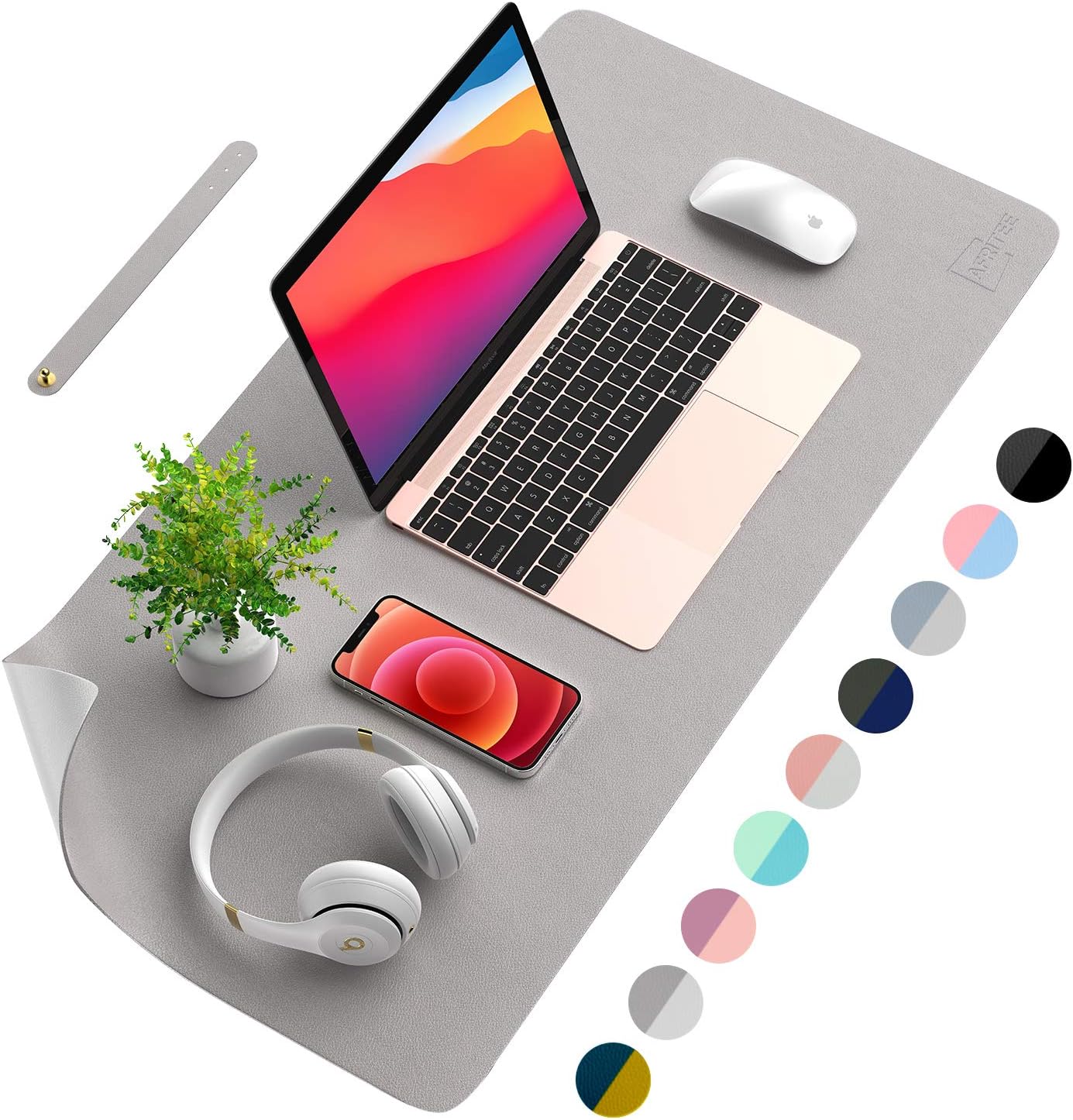 AFRITEE – Tapete protector de escritorio, de piel sintética de doble cara, alfombrilla grande para mouse, alfombrilla de escritura, impermeable,