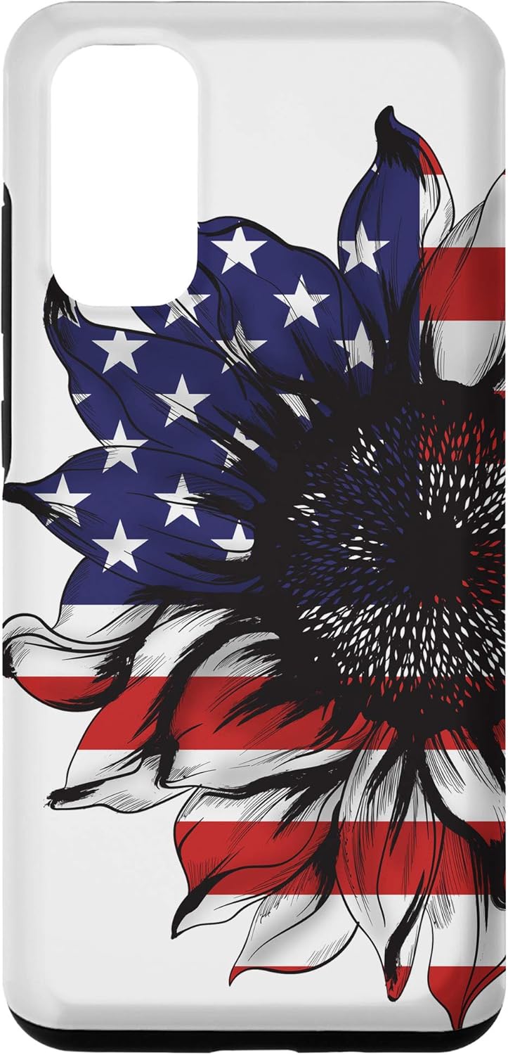 Galaxy S20 girasol bandera americana teléfono caso patriótico regalos para mujeres caso