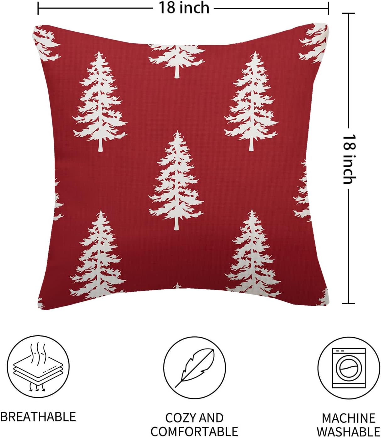 Juego de 2 fundas de almohada rojas de Navidad de 18 x 18 pulgadas, con estampado de árbol de Navidad, fundas decorativas de invierno, vacaciones,