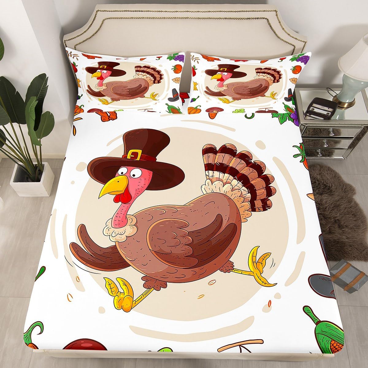 Juego de sábanas de pavo salvaje, tamaño Queen para niños y niños, bonito juego de sábanas de pavo, regalos del día de Acción de Gracias para niñas