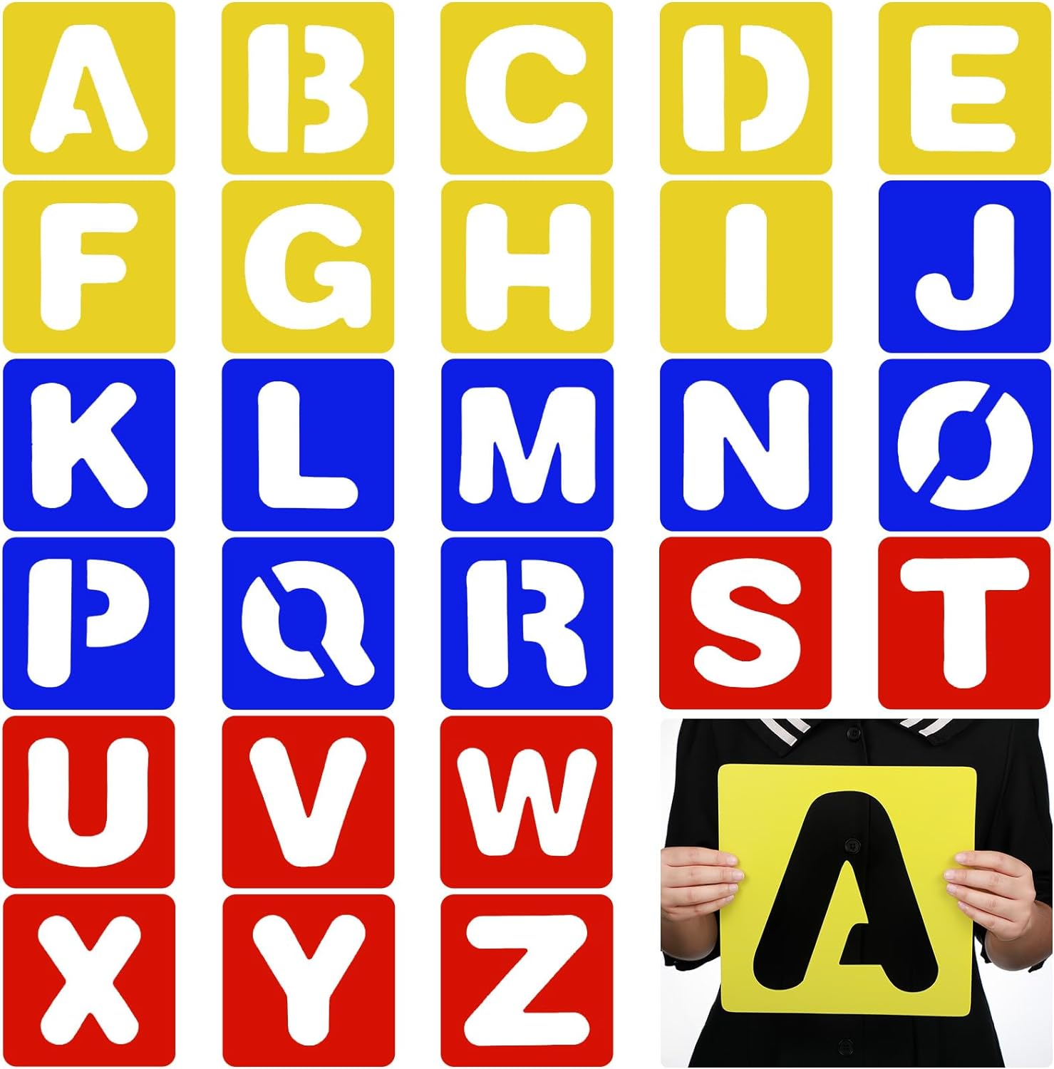 TecUnite Juego de 26 plantillas de letras del alfabeto, plantillas de letras de plástico para aprendizaje de pintura, decoración de manualidades (12
