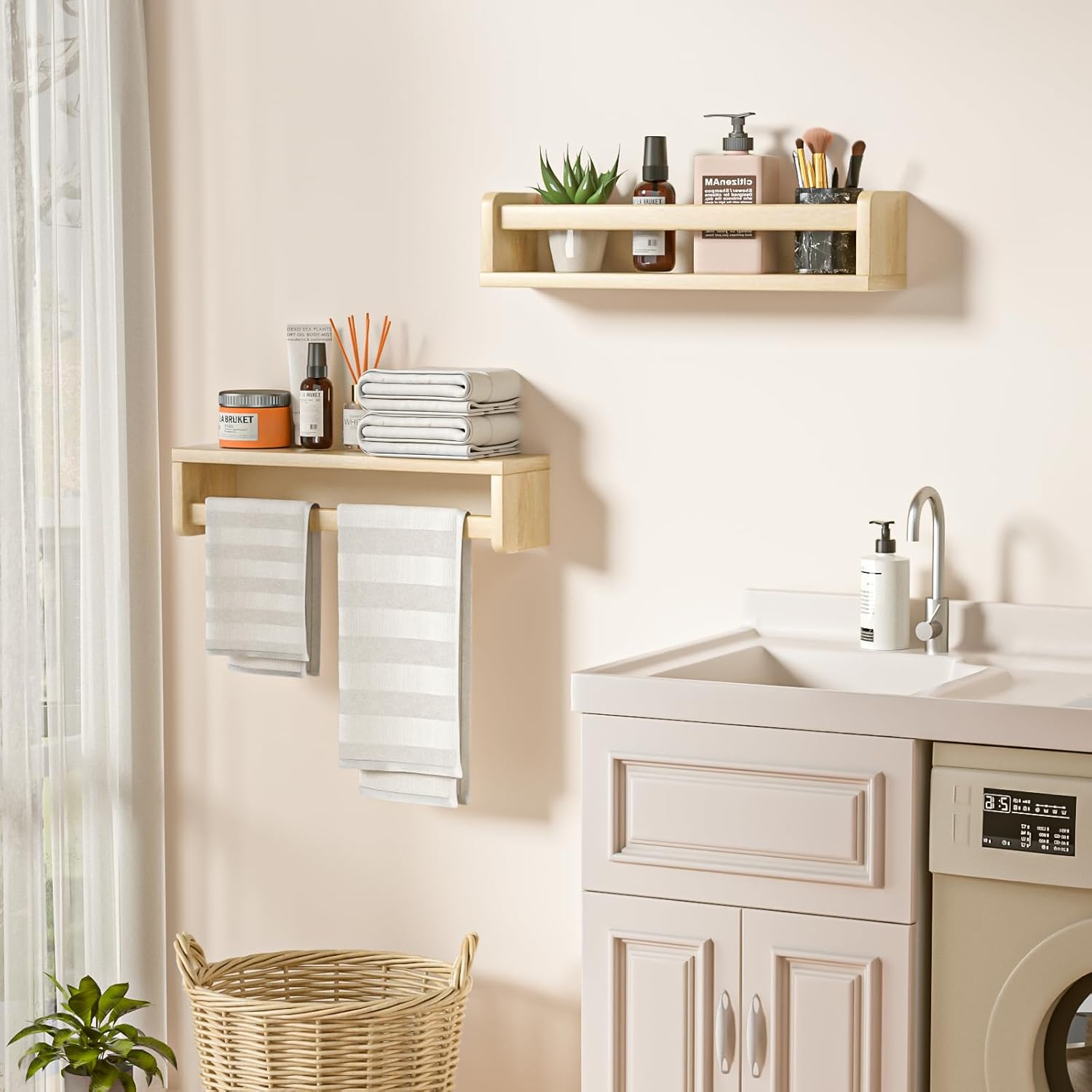 QimCoor Juego de 2 estantes flotantes para libros de guardería, estantería de pared de 16.5 pulgadas para niños, estantería de madera maciza natural