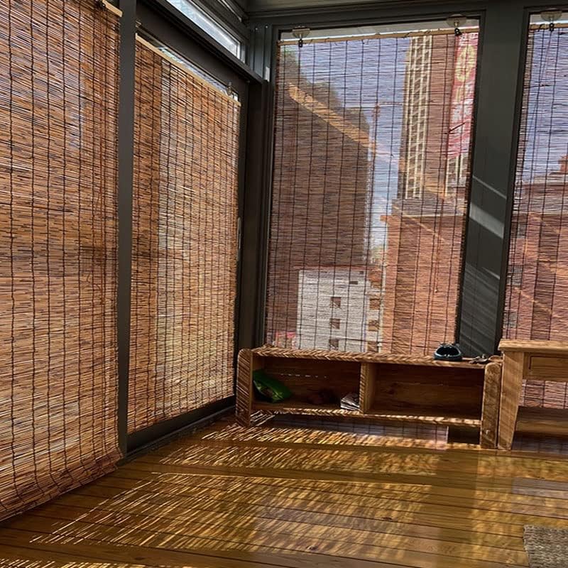 Persianas enrollables de bambú de 18, 22, 28, 32, 36, 40, 44, 48, 60, 72, 78 pulgadas, para exteriores, con elevador, sin cordón, persianas de bambú