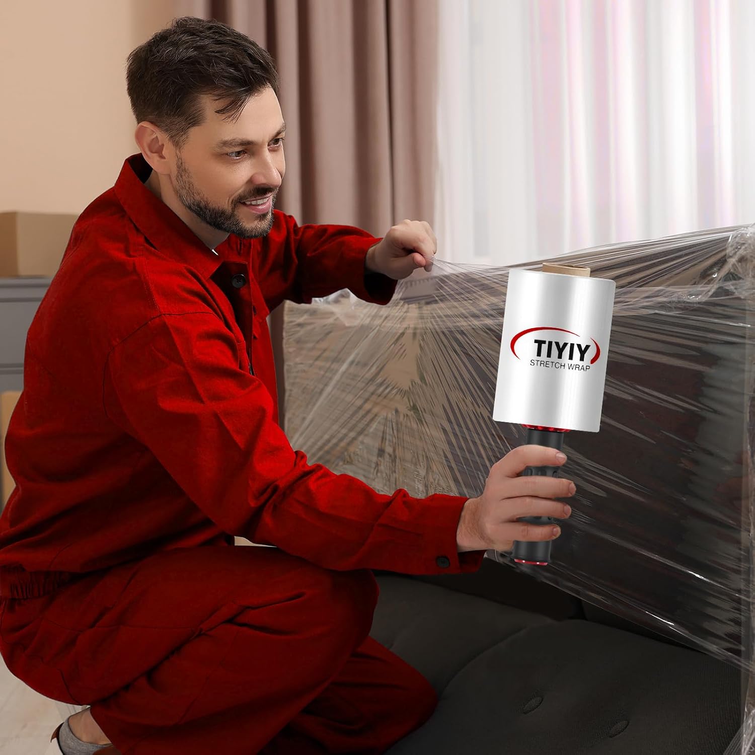 TIYIY Envoltura elástica, rollo retráctil de 5 pulgadas x 1000 pies con mango de plástico, película transparente resistente de resistencia