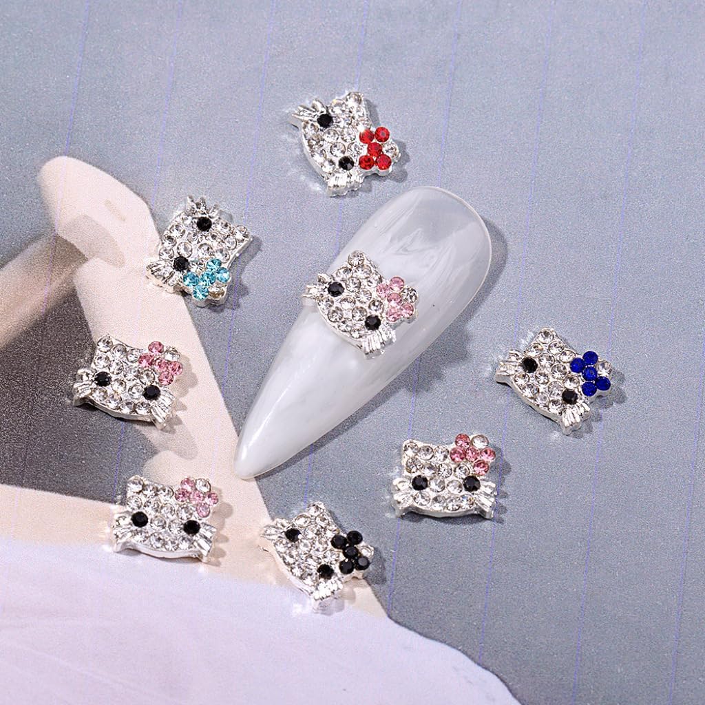 Dijes de uñas KurKur para uñas acrílicas, 3D, plateado, kawaii, de dibujos animados, para arte de uñas, gemas de uñas de aleación y diamantes de