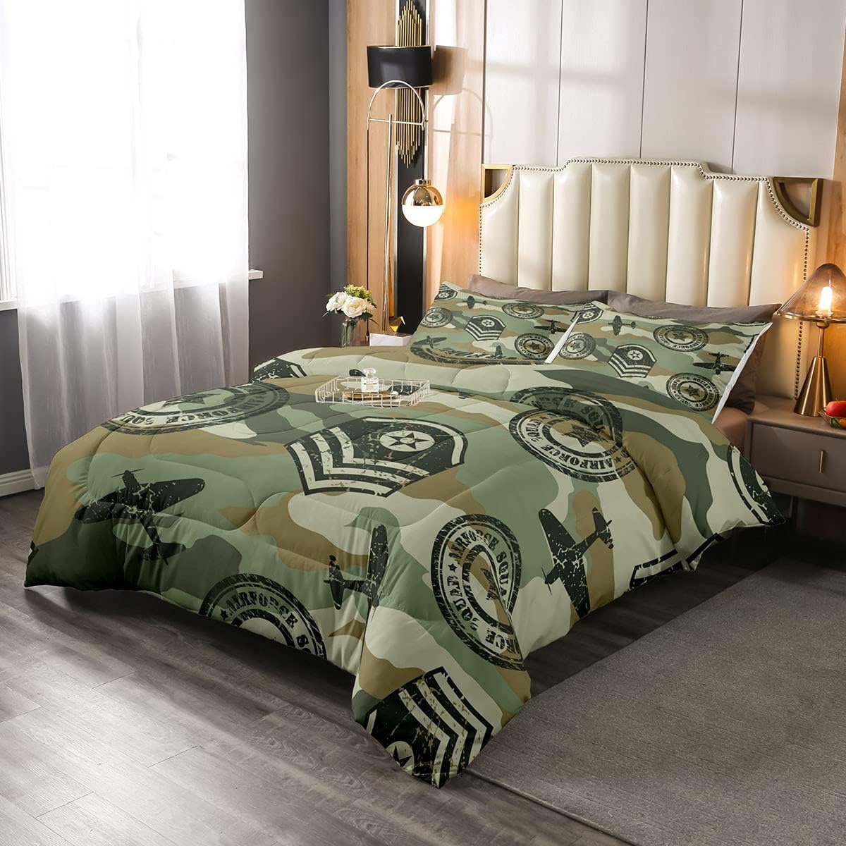 Juego de edredón de camuflaje de avión para niños, juego de ropa de cama con decoración de avión de camuflaje para adolescentes y niños, edredón de