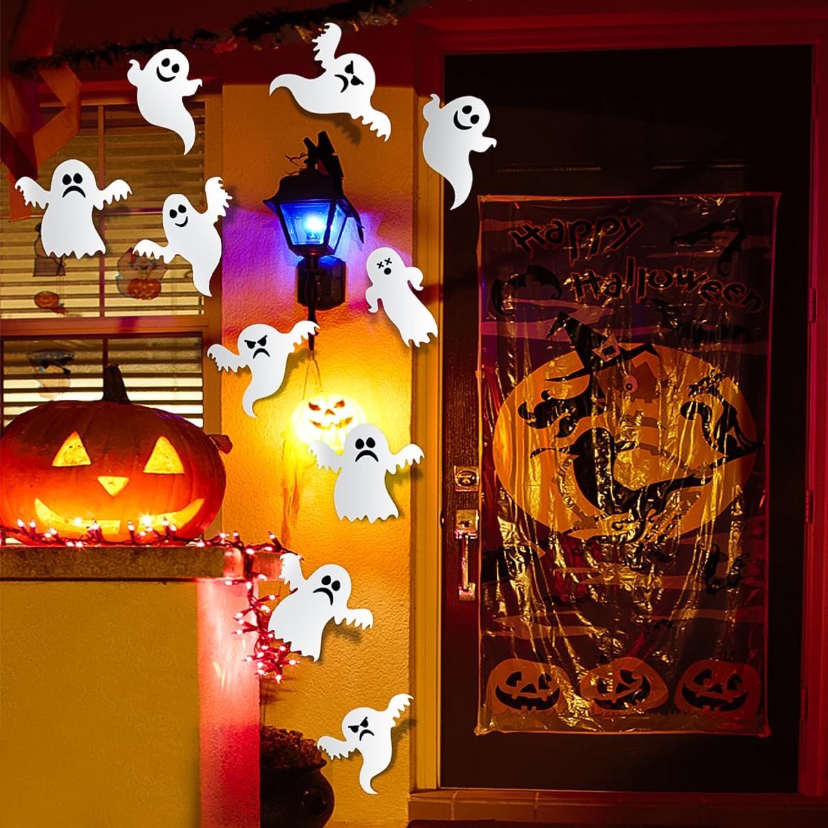 7 estilos de decoración de pared de fantasmas de Halloween, 42 piezas lindas calcomanías de fantasmas 3D, calcomanías reutilizables de pared de