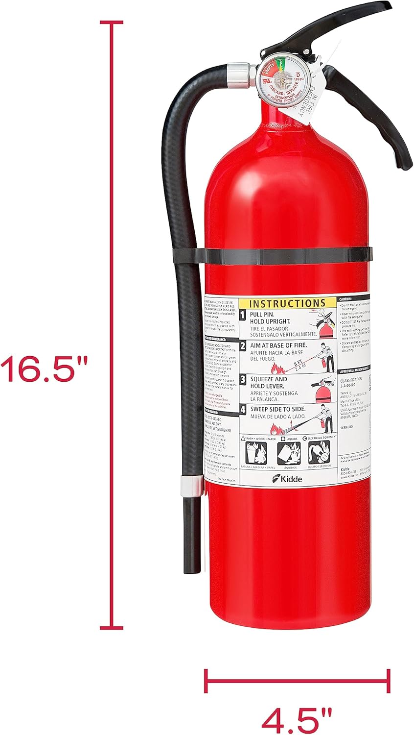 Kidde Extintor de incendios para uso doméstico, garaje y taller, 3-A40-BC, 8.85 libras, manguera y montaje en pared (incluido)